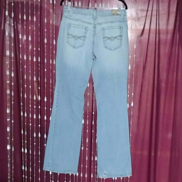 Size 11 L.e.i. Sophia Hiphugger Distressed Denim Light Blue Jeans - Picture 2 of 7